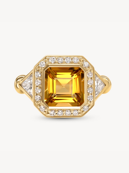 Citrine and Diamond Halo Ring in 14K Yellow Gold | Audry Rose x