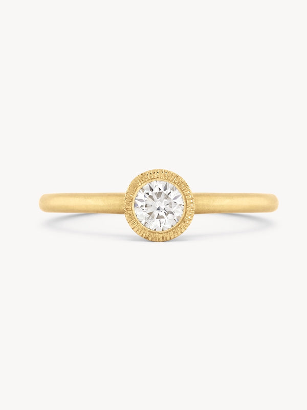 18k Brushed Bezel Diamond Solitaire Ring