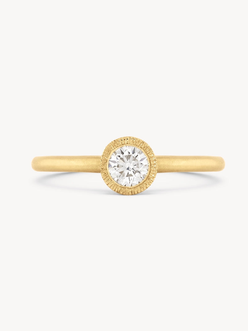 18k Brushed Bezel Diamond Solitaire Ring