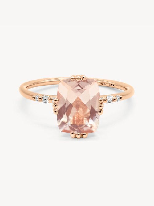 Cushion Peach Morganite and Diamond Ring in 14K Rose Gold | Audry Rose