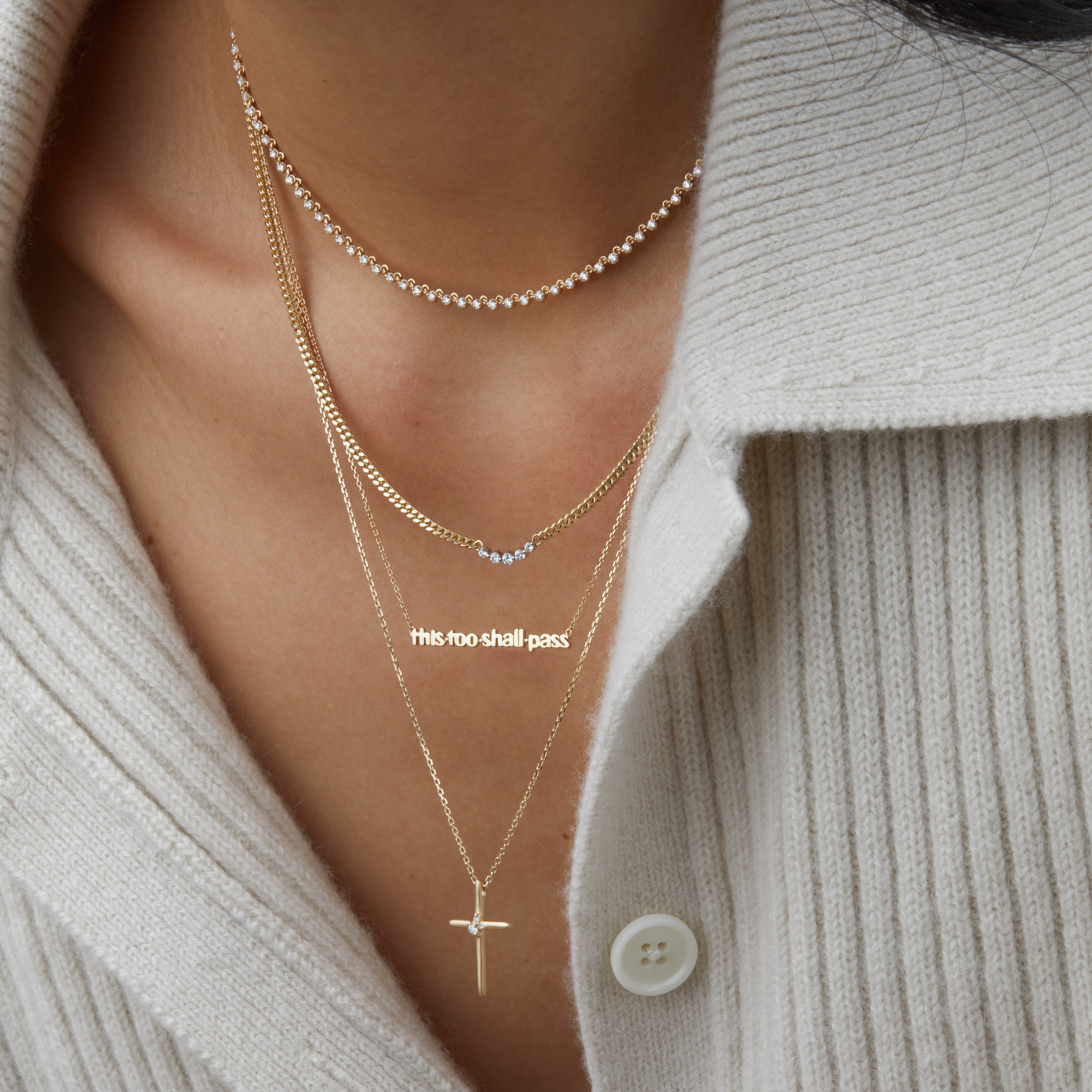 アクセサリー K10WG : Women's Necklace Diamond Arch Curb Chain Necklace in 10k Yellow Gold | Audry Rose