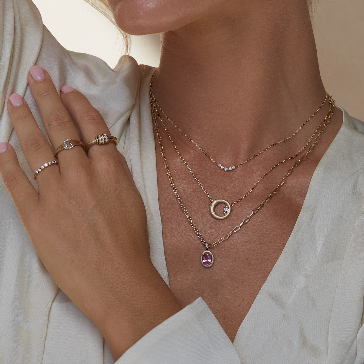 Gold Circle Pink Sapphire Necklace in 14K Yellow Gold | Audry Rose