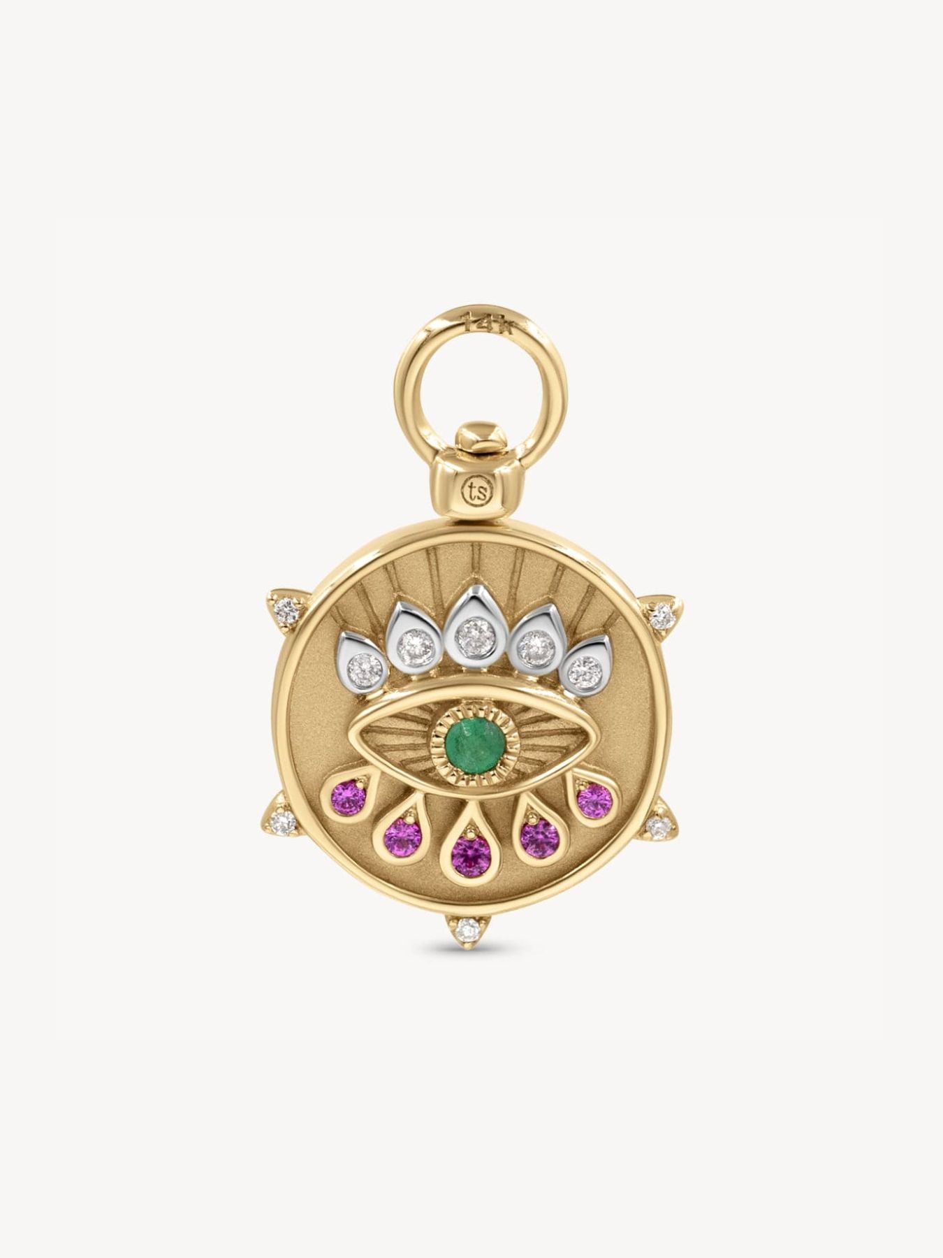 Hamsa and Evil Eye Double Sided Charm Charm in 14k Yellow Gold