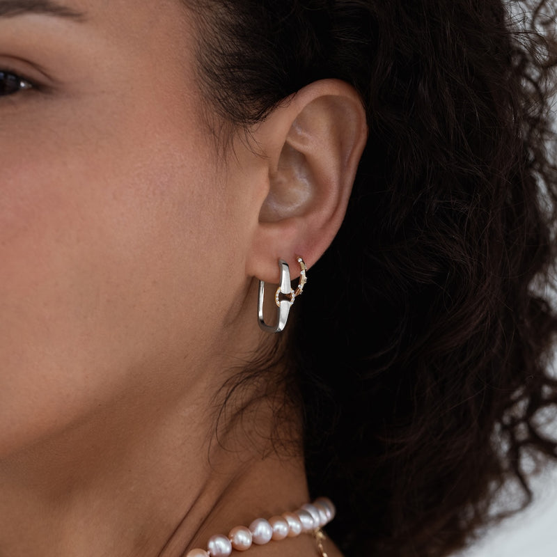 Mixed Metal Diamond Buckle Earrings