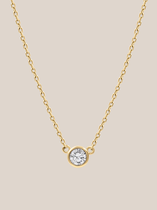 White Diamond Solitaire Bezel Necklace