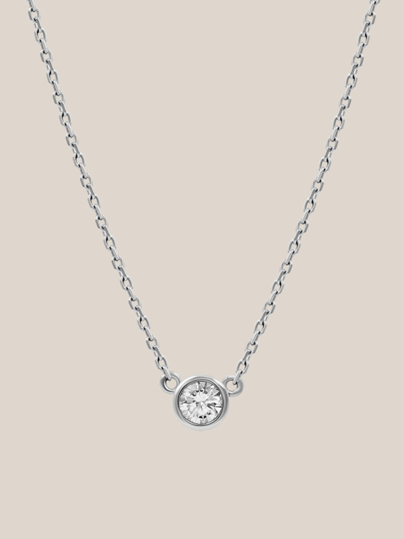 White Diamond Solitaire Bezel Necklace