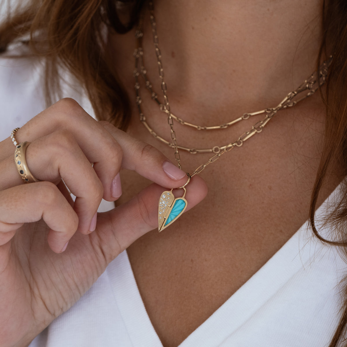 Two Sided Turquoise Heart Pendant in 14k Yellow Gold | Audry Rose