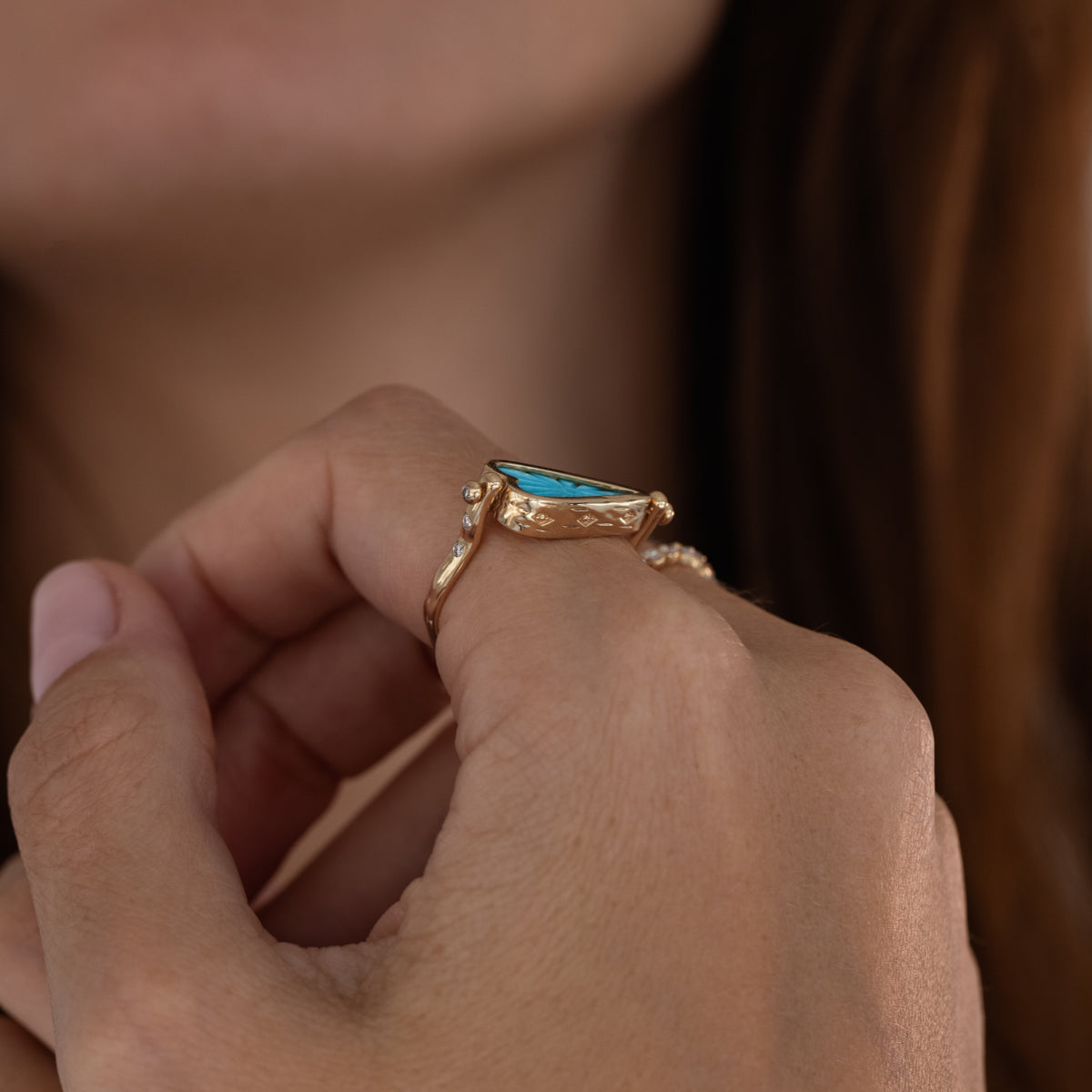 Heart Turquoise and Diamond Flip Ring 14k Yellow Gold | Audry Rose
