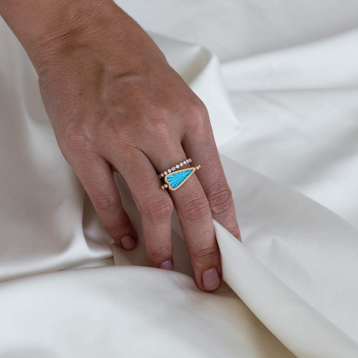 Heart Turquoise and Diamond Flip Ring 14k Yellow Gold | Audry Rose