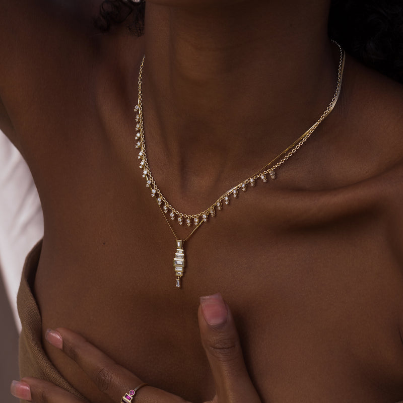 Diamond Baguette Stacked Necklace