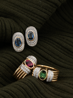 Ceylon Sapphire Bezel Halo Earrings