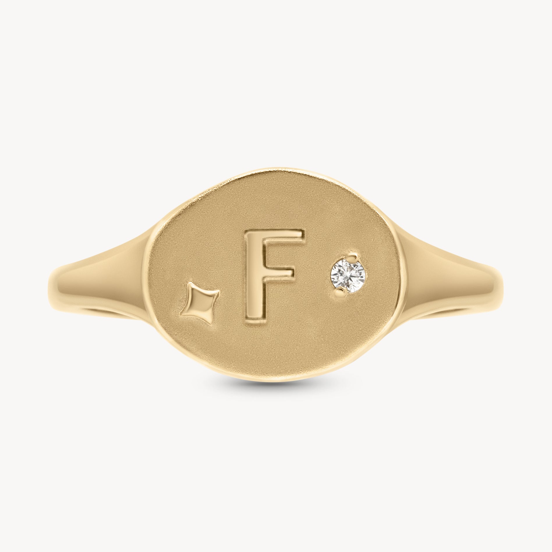 Diamond Initial Signet Ring in 14K Yellow Gold | Audry Rose