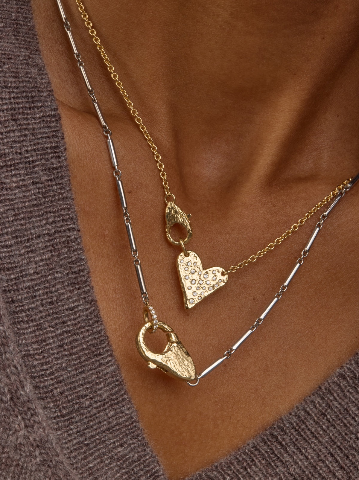 Gold Diamond Heart and Lock Necklace in 14k Gold | Audry Rose
