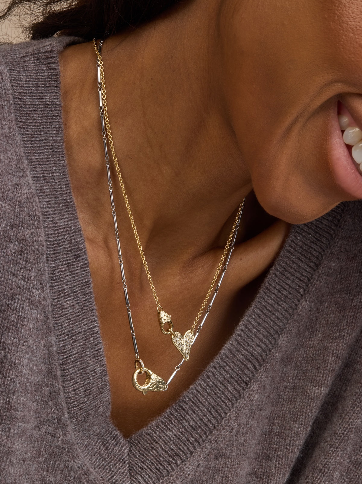 Mixed Metal Mini Lock Necklace in 925 Sterling Silver and 14k