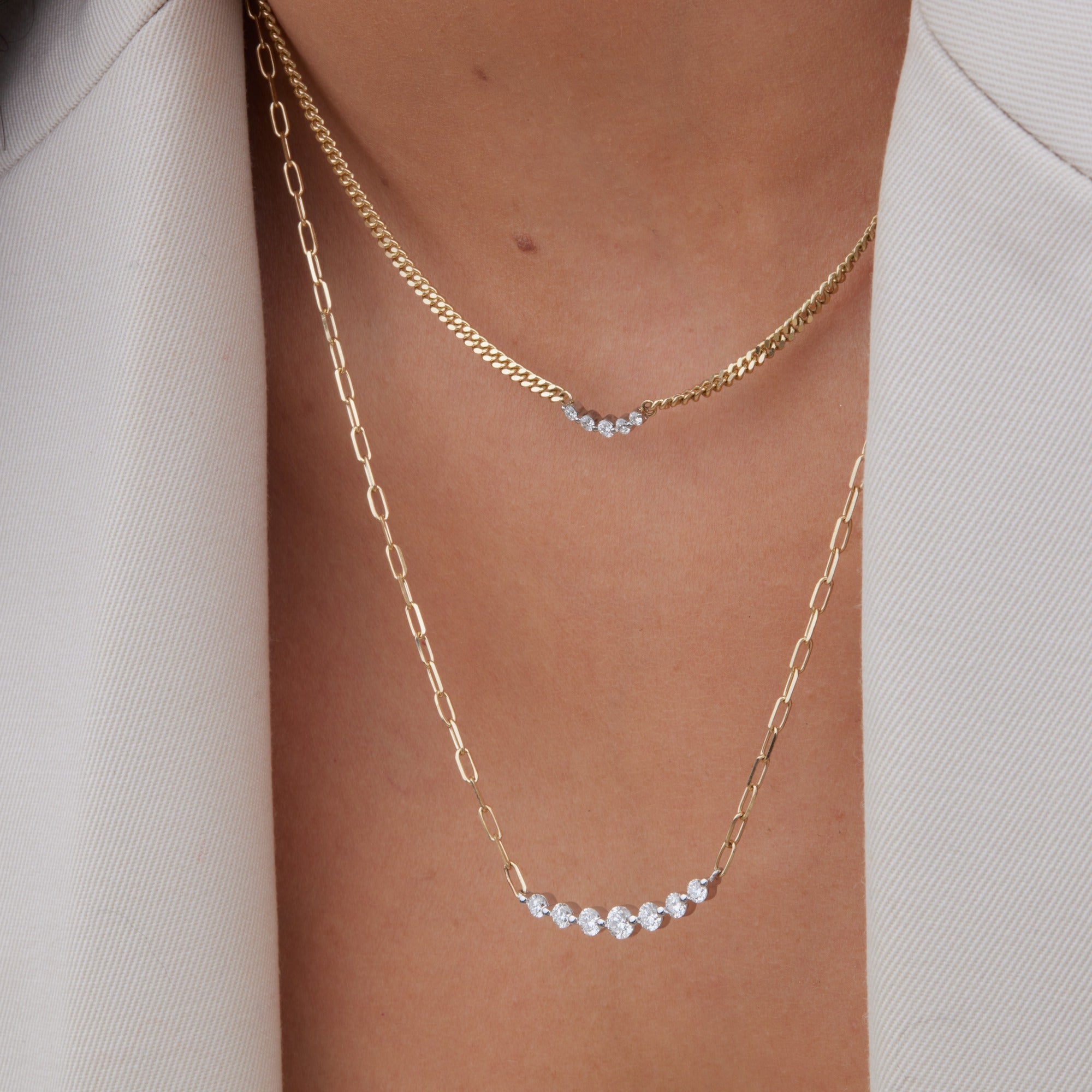 Diamond Arch Curb Chain Necklace in 10k Yellow Gold | Audry Rose