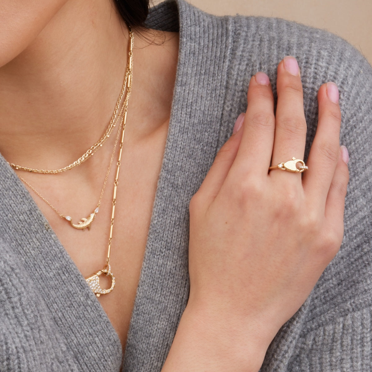 Diamond Lobster Clasp Ring 14k Gold | Audry Rose