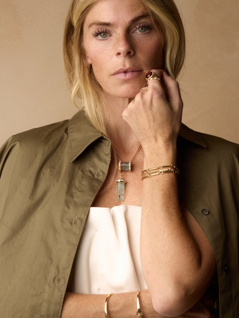 Horizontal Tourmaline Compass Pendant - OOAK