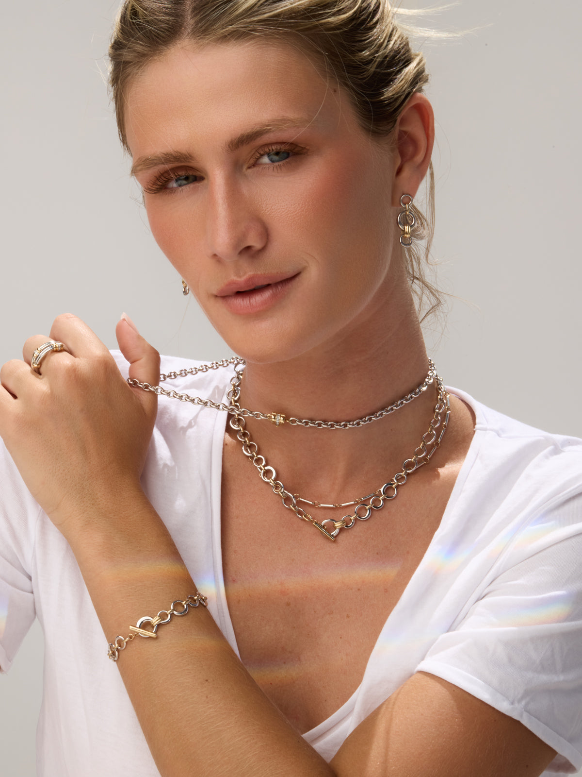 Two-toned Silver Link Necklace in 14k Gold | Audry Rose