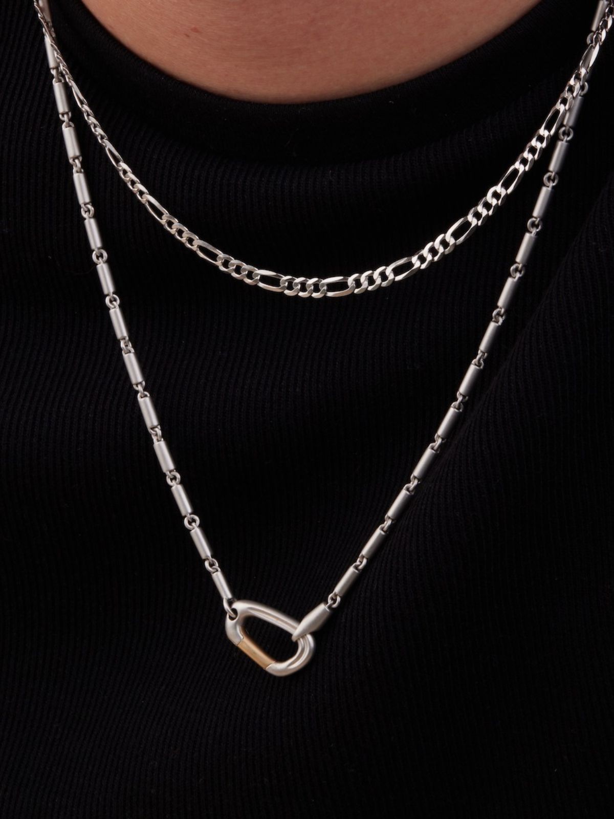 Mason Chain Carabiner Necklace in 925 Sterling Silver & 14K Yellow