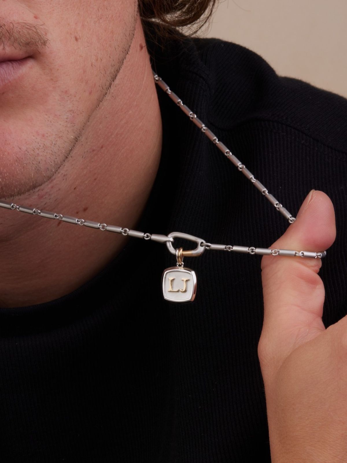 Mason Chain Carabiner Necklace in 925 Sterling Silver & 14K Yellow