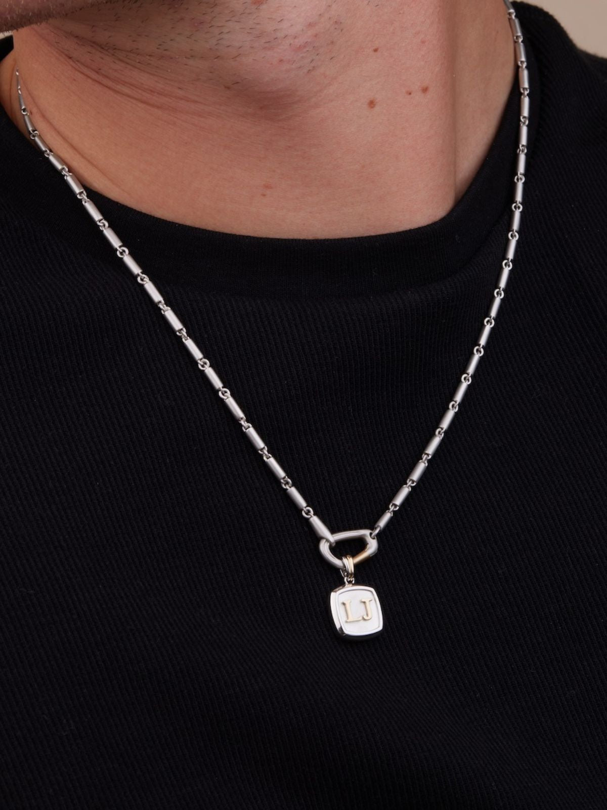 Mason Chain Carabiner Necklace in 925 Sterling Silver & 14K Yellow