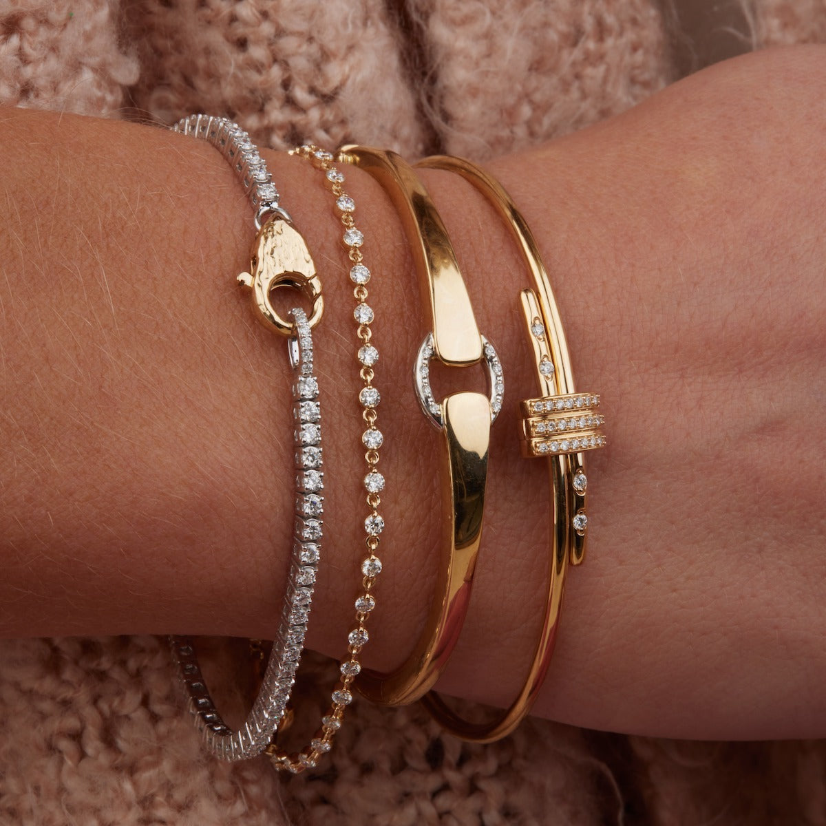 2mm Diamond Lock Tennis Bracelet 14k Solid Gold | Audry Rose