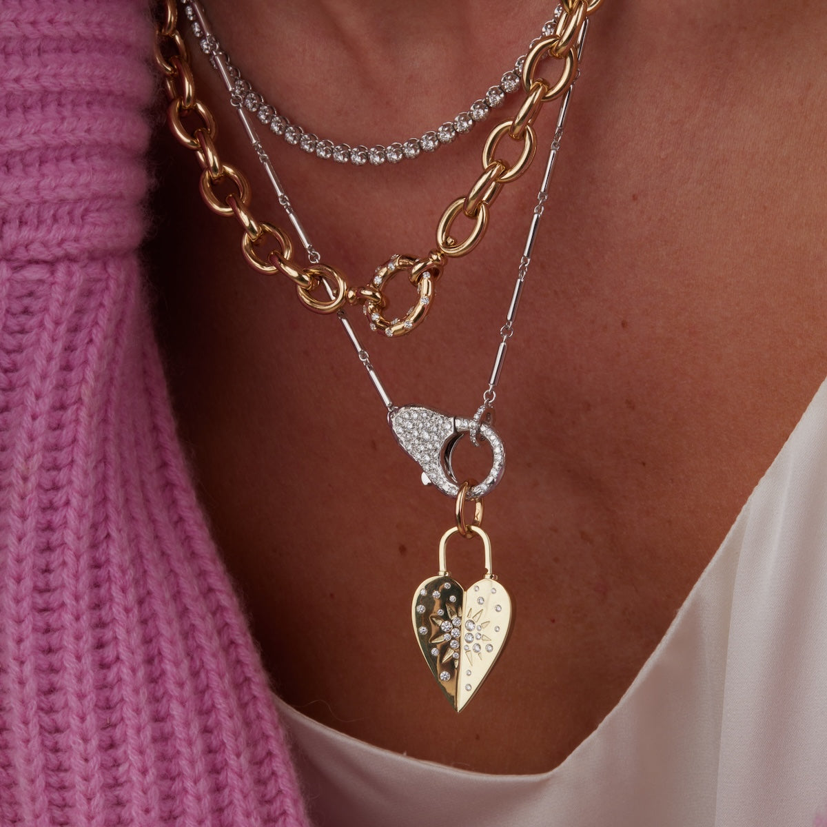 Diamond Lock Lobster Clasp Necklace 14k Gold | Audry Rose