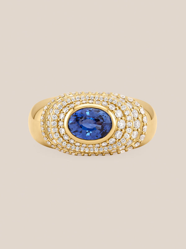 Ceylon Sapphire Bezel Halo Ring