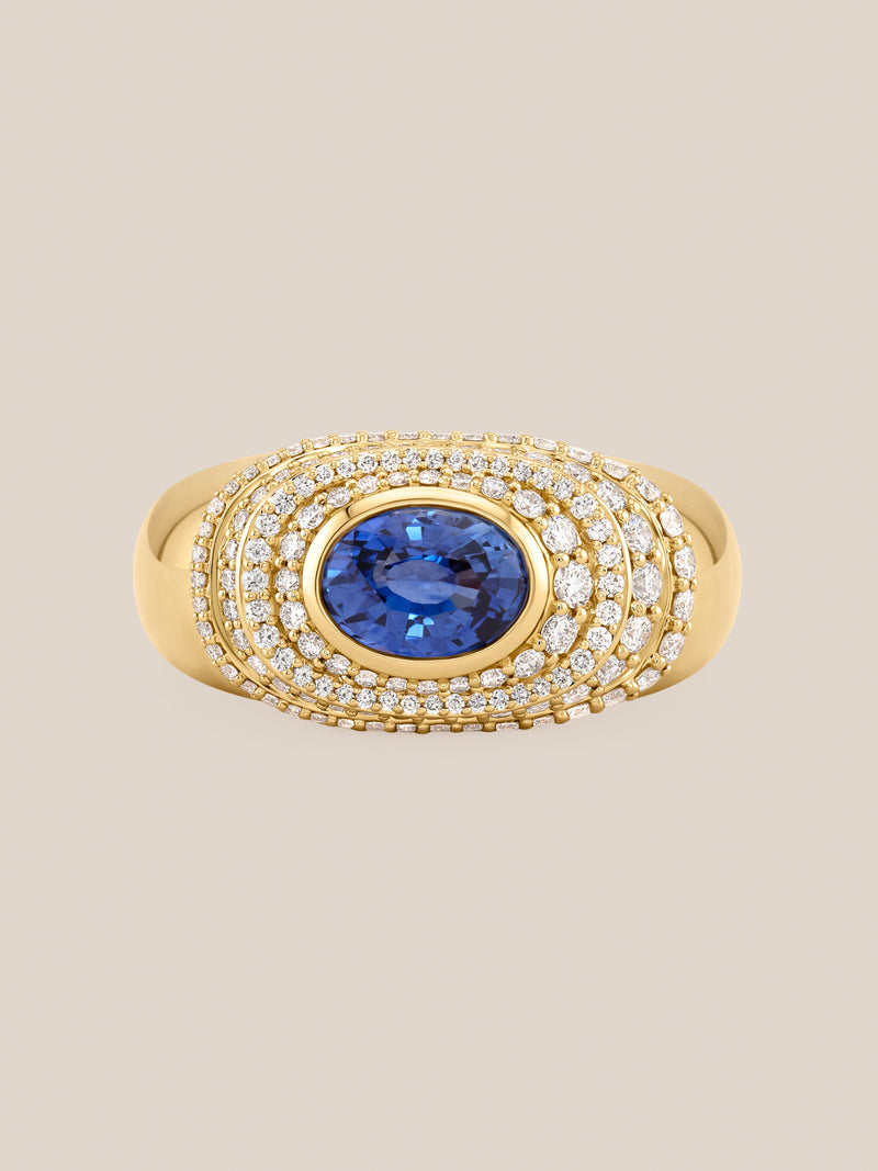 Ceylon Sapphire Bezel Halo Ring