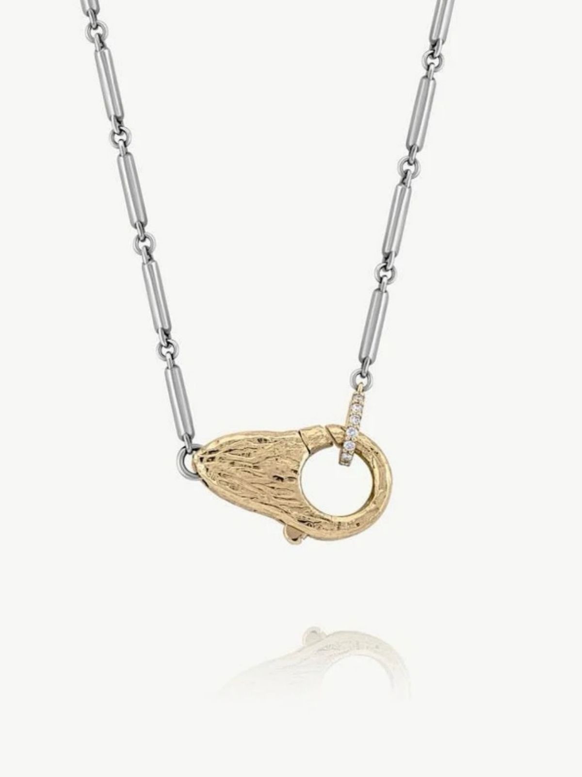 Mixed Metal Mini Lock Necklace in 925 Sterling Silver and 14k