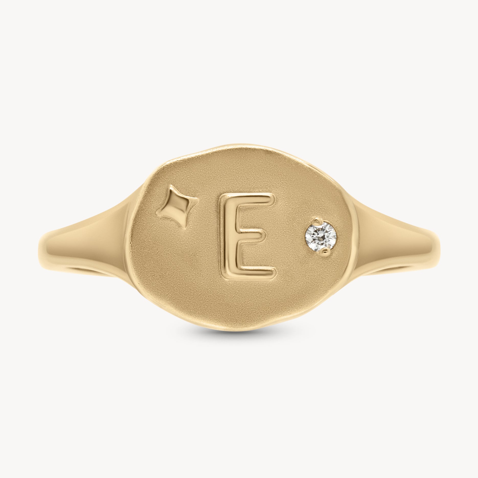 Diamond Initial Signet Ring in 14K Yellow Gold | Audry Rose