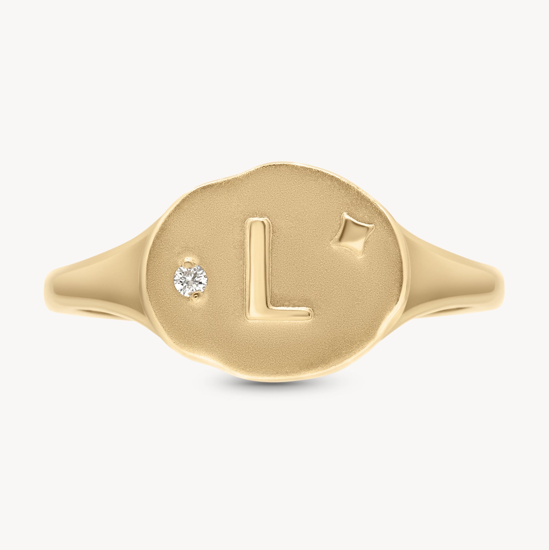 Diamond Initial Signet Ring in 14K Yellow Gold | Audry Rose
