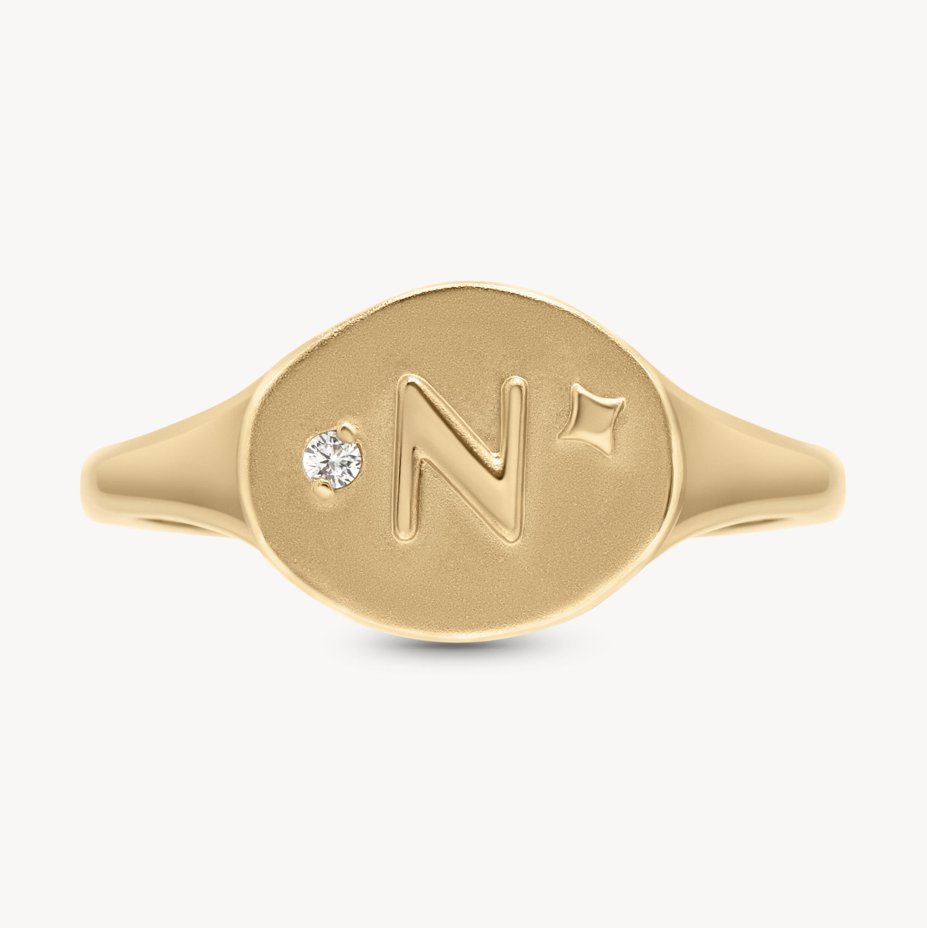 Diamond Initial Signet Ring in 14K Yellow Gold | Audry Rose
