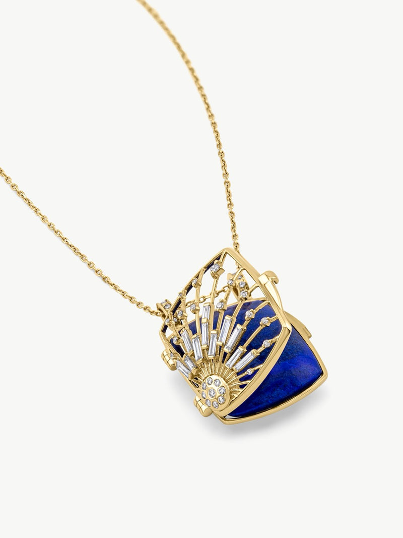 Lapis Sun & Diamonds Locket Necklace