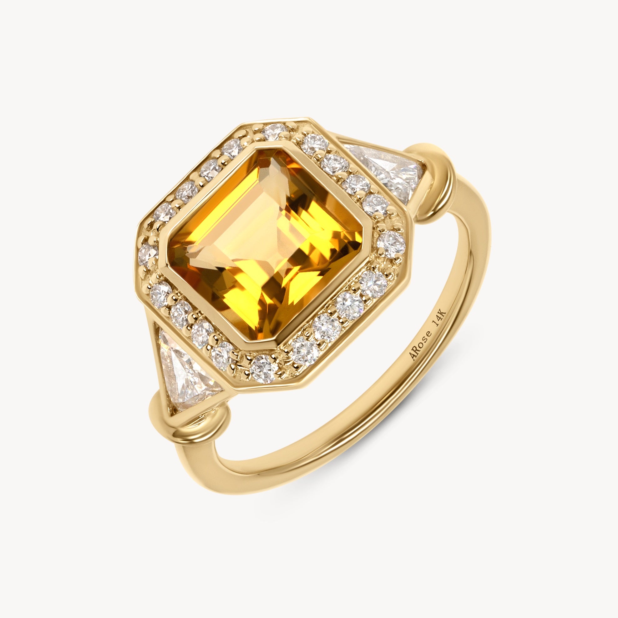 Citrine and Diamond Halo Ring in 14K Yellow Gold | Audry Rose x