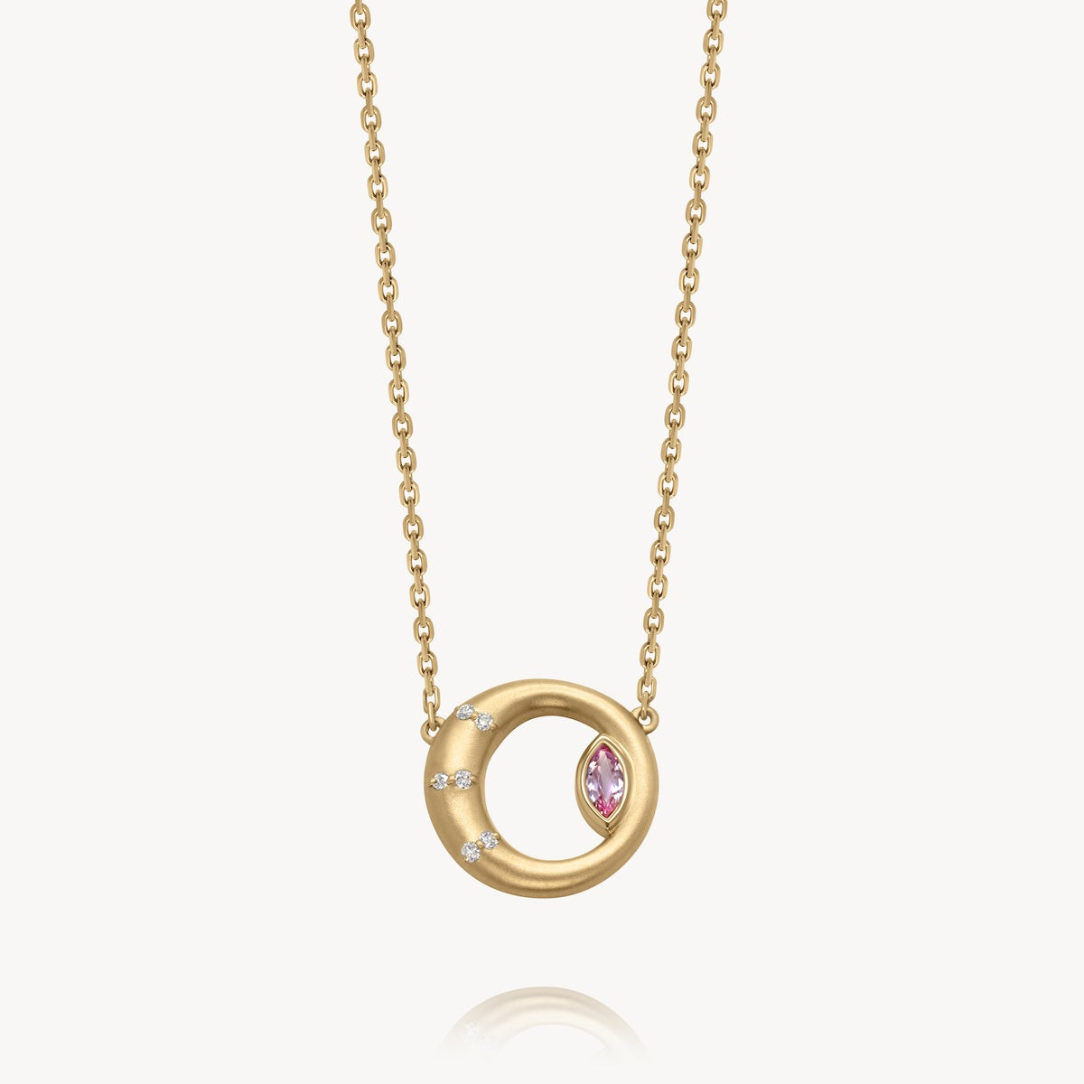 Gold Circle Pink Sapphire Necklace in 14K Yellow Gold | Audry Rose