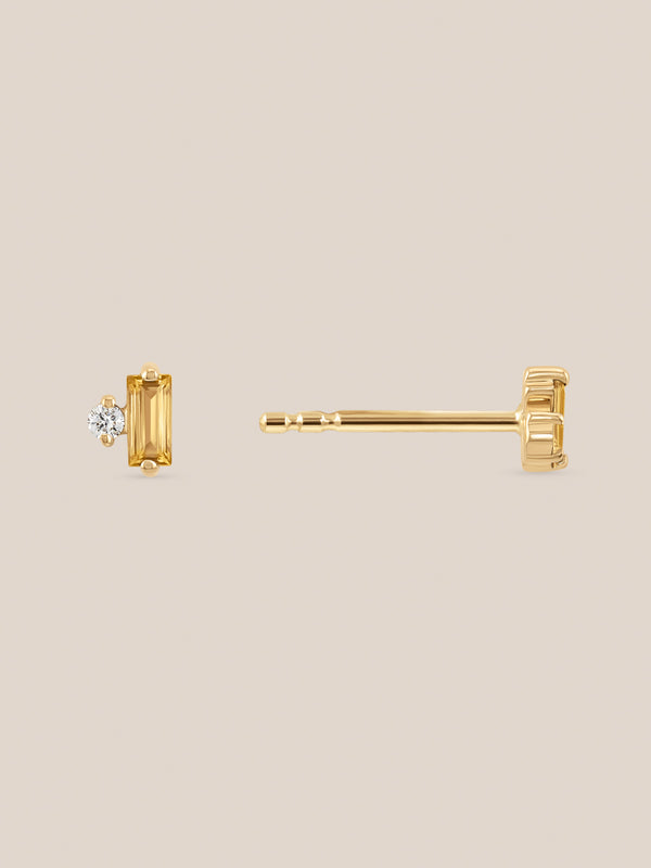 Dainty Baguette Citrine Studs
