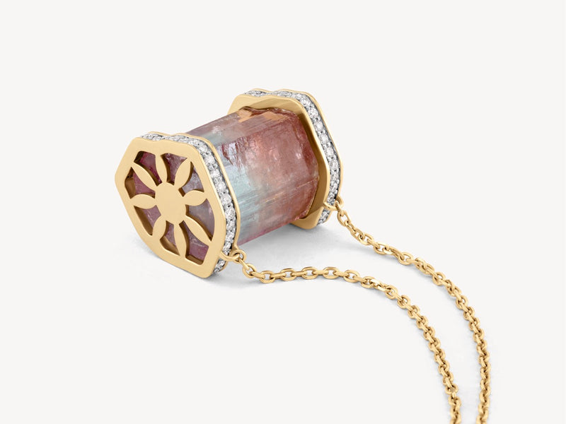 Horizontal Tourmaline Compass Pendant - OOAK