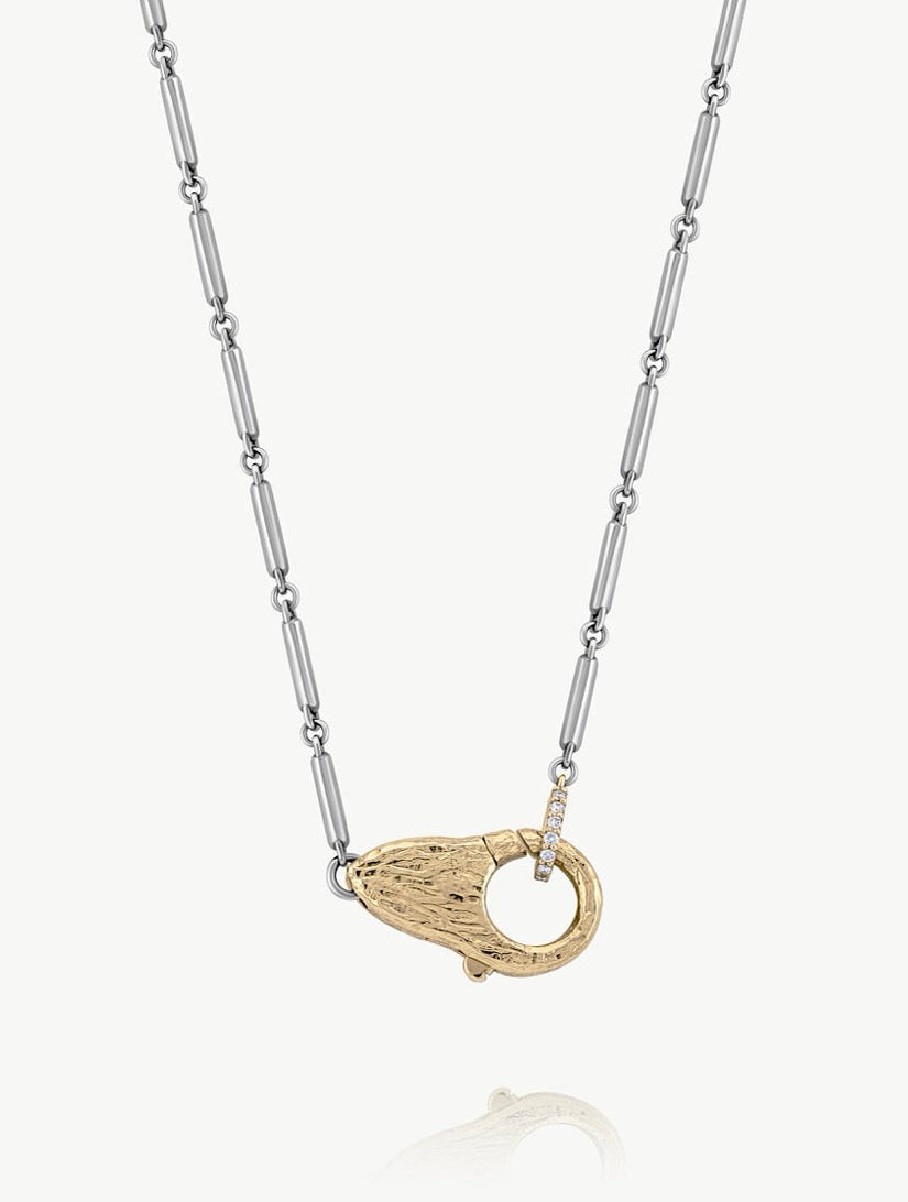 Mixed Metal Mini Lock Necklace in 925 Sterling Silver and 14k