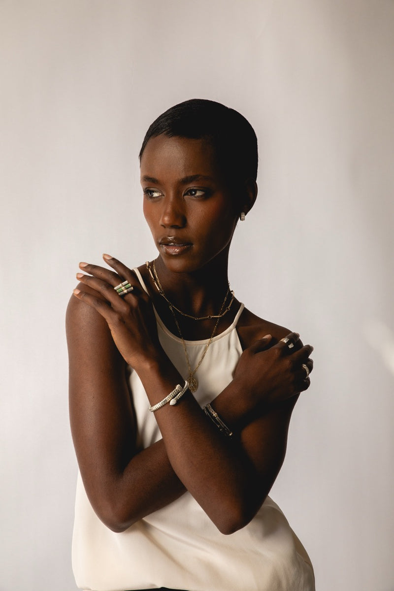 Mixed Metal Diamond Coil Cuff