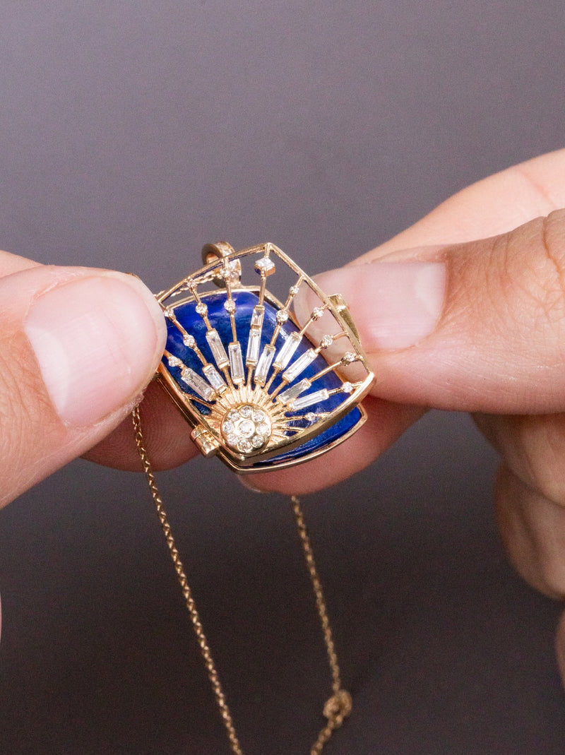 Lapis Sun & Diamonds Locket Necklace