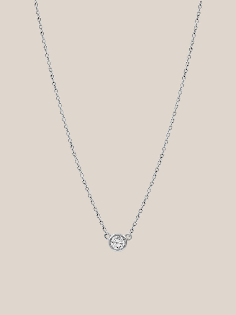 White Diamond Solitaire Bezel Necklace