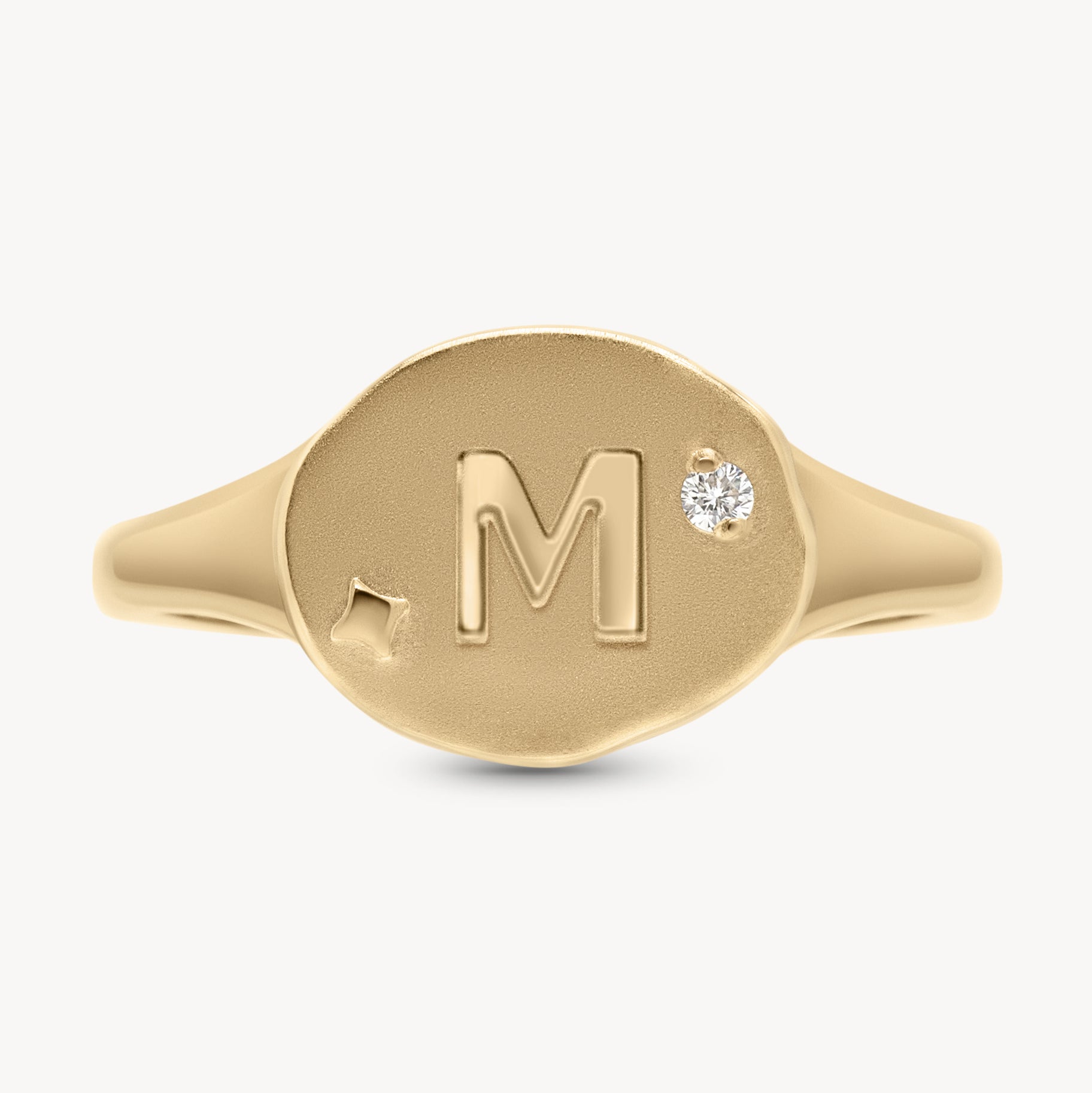 Diamond Initial Signet Ring in 14K Yellow Gold | Audry Rose
