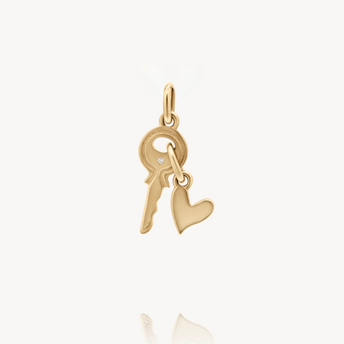Key and Heart Pendant in 14k Solid Yellow Gold | Audry Rose