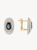 Ceylon Sapphire Bezel Halo Earrings
