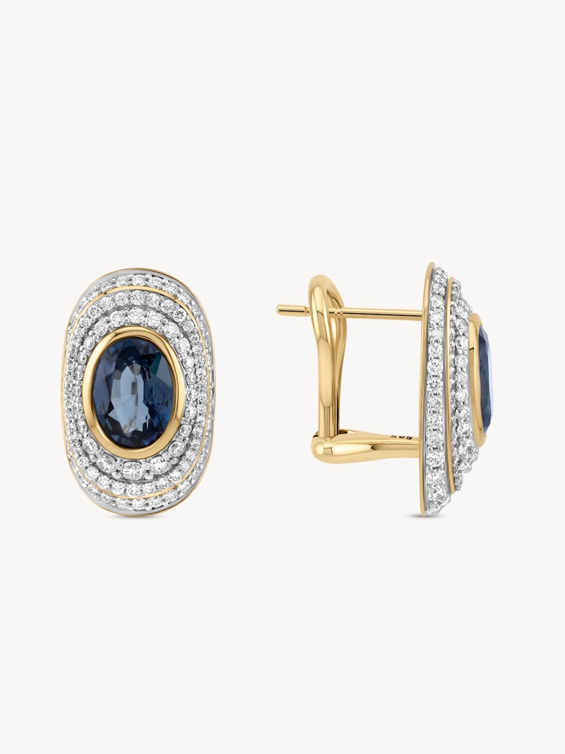 Ceylon Sapphire Bezel Halo Earrings