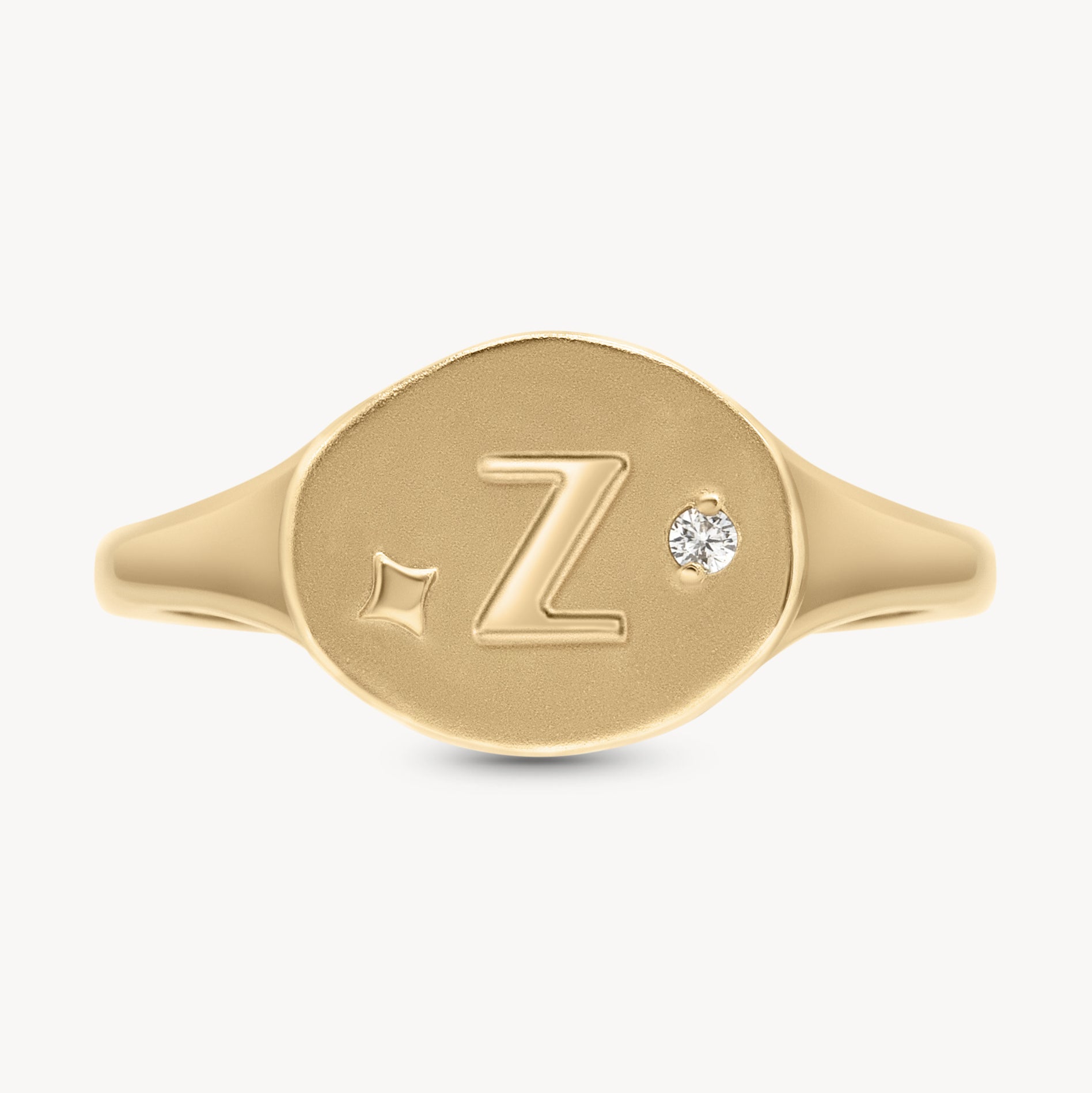 Diamond Initial Signet Ring in 14K Yellow Gold | Audry Rose