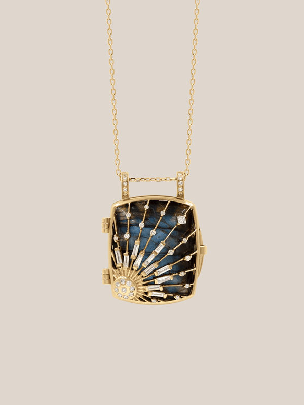 Labradorite Sun & Diamonds Locket Necklace