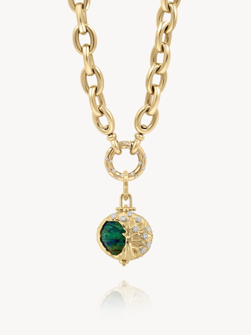 Three Stories Jewelry Tree of Life Azurite Oval Pendant in 14k