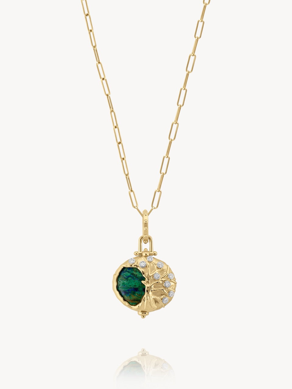 アクセサリー uriuri Three Stories Jewelry Tree of Life Azurite Oval Pendant in 14k